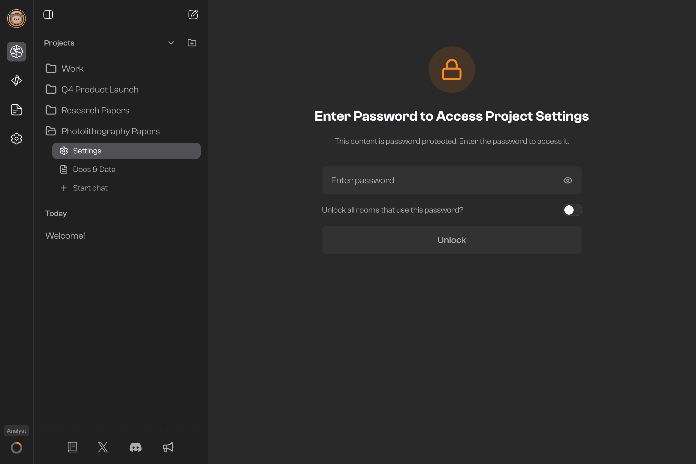 Password prompt for encrypted project