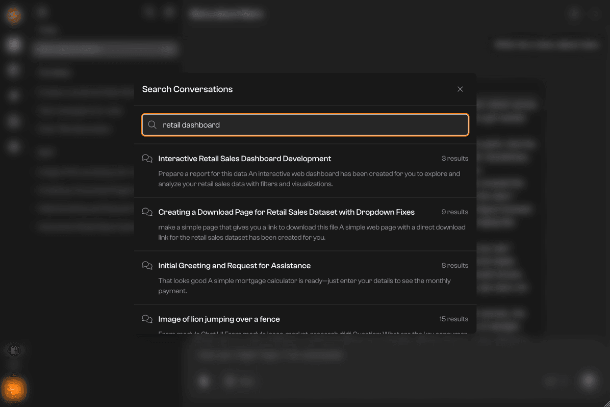 Search modal interface