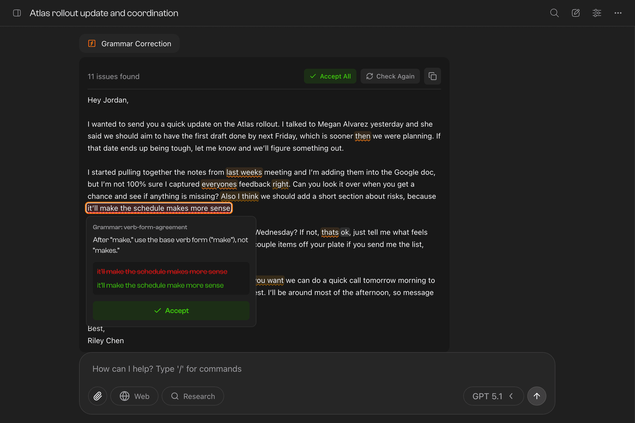 Reviewing a suggestion