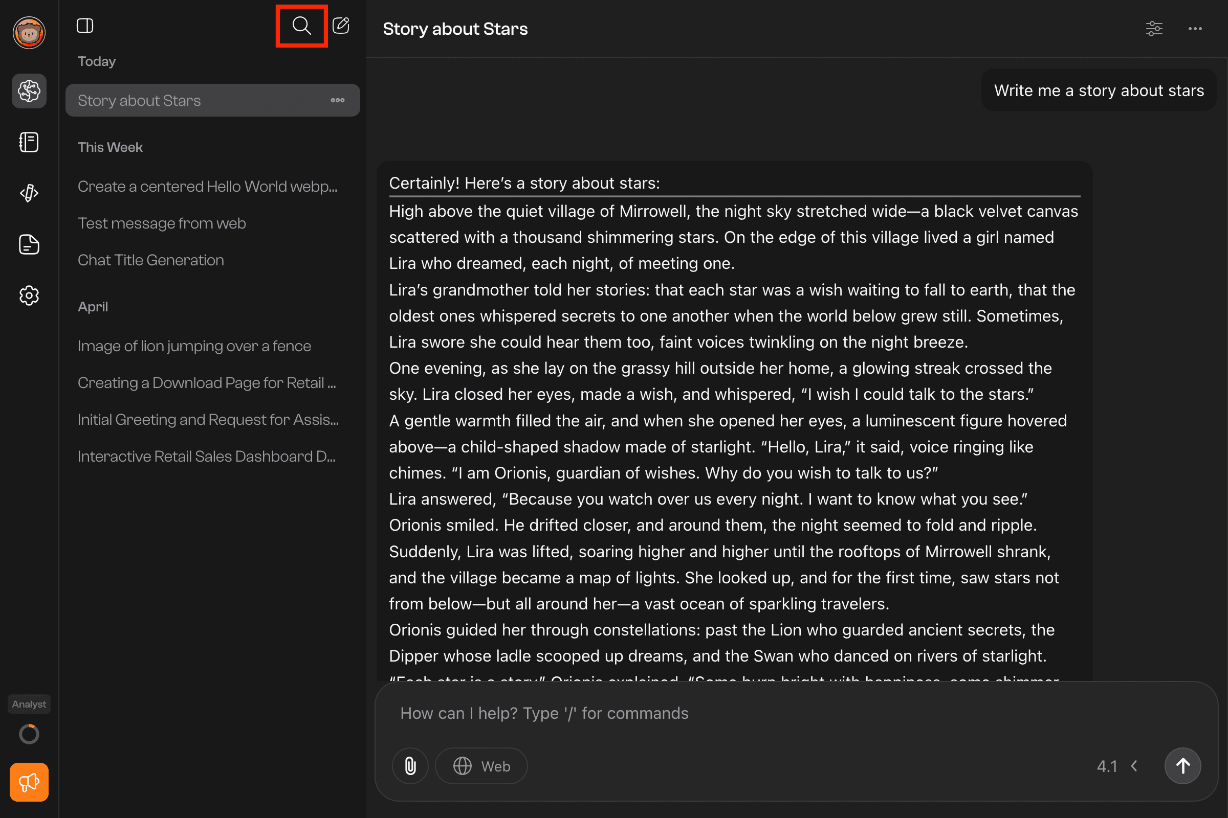 Search icon in sidebar