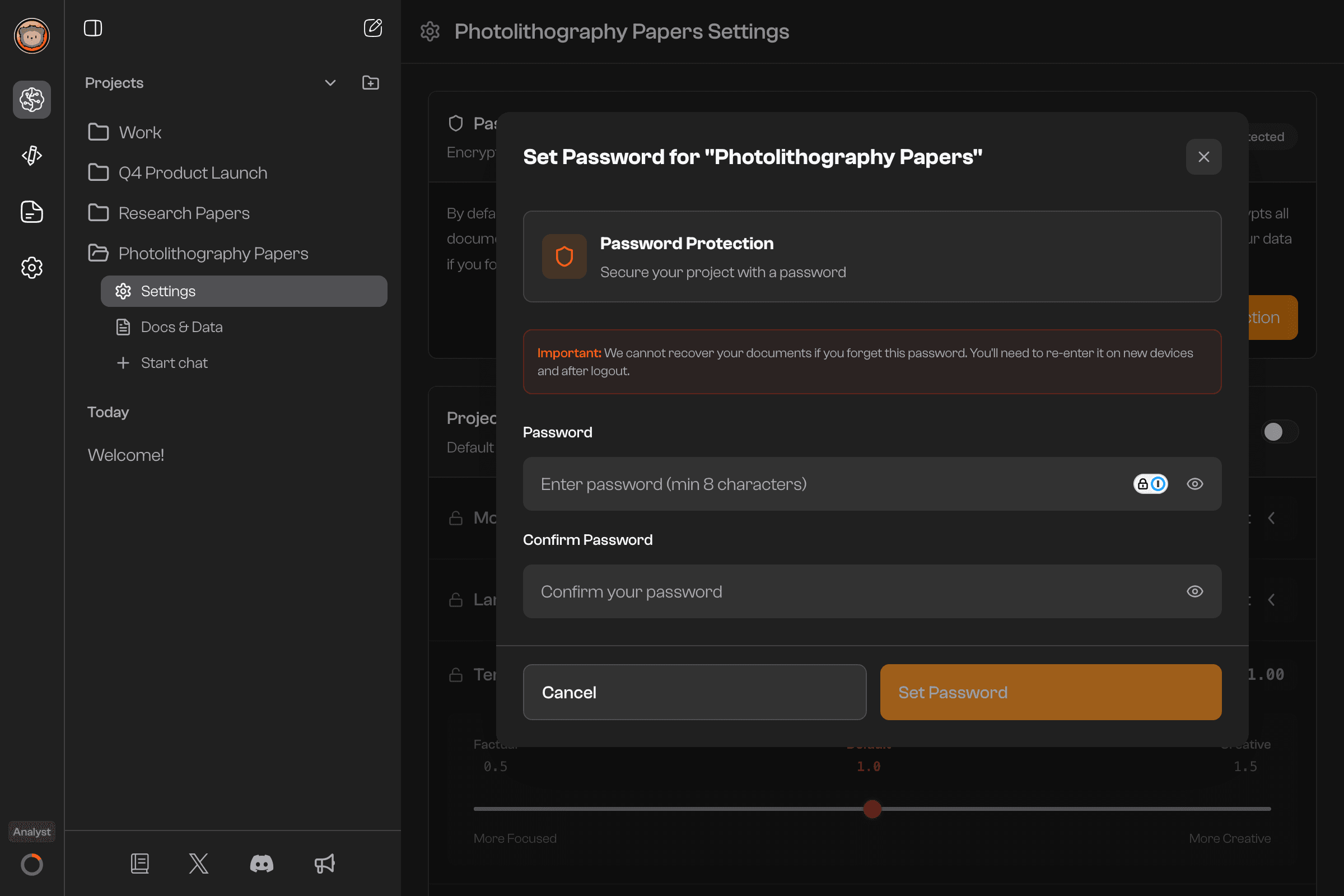 Password setup dialog